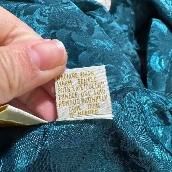 VTG 80's‎ VICTORIAS SECRET  Blue Teal  FLORAL JACQUARD NIGHTSHIRT NIGHTGOWN SZ L - Picture 8 of 8